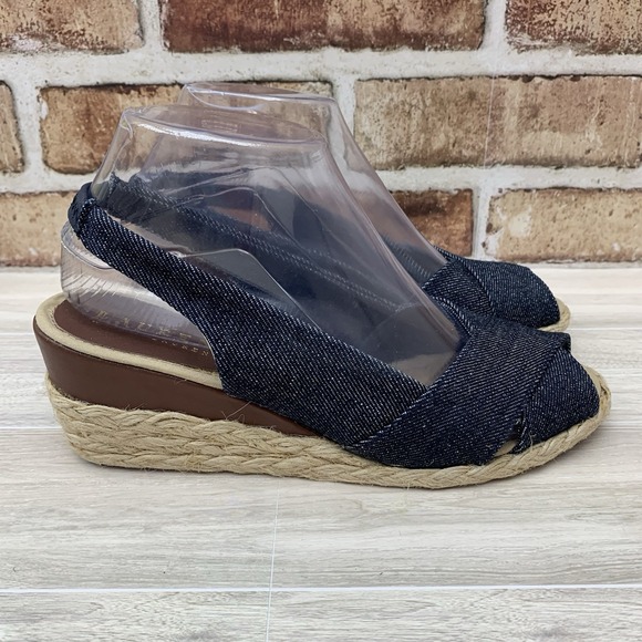 Lauren Ralph Lauren Camara Espadrille Wedge Sandals Heels Womens 7B Blue Denim - Picture 1 of 10